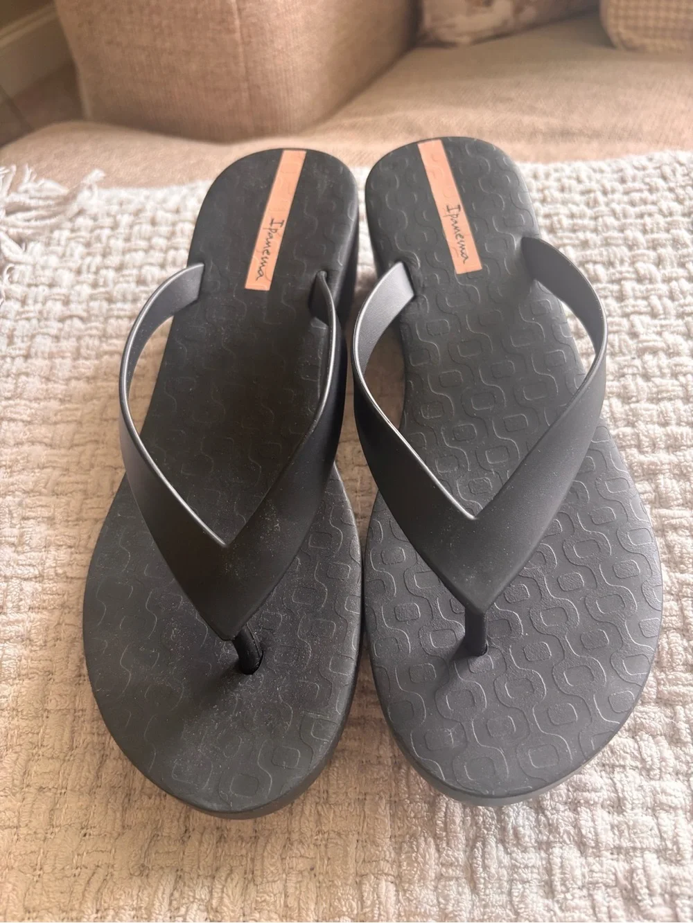 Ipanema Black Women’s Platform Flip Flop Sandals with Rose Gold Logo